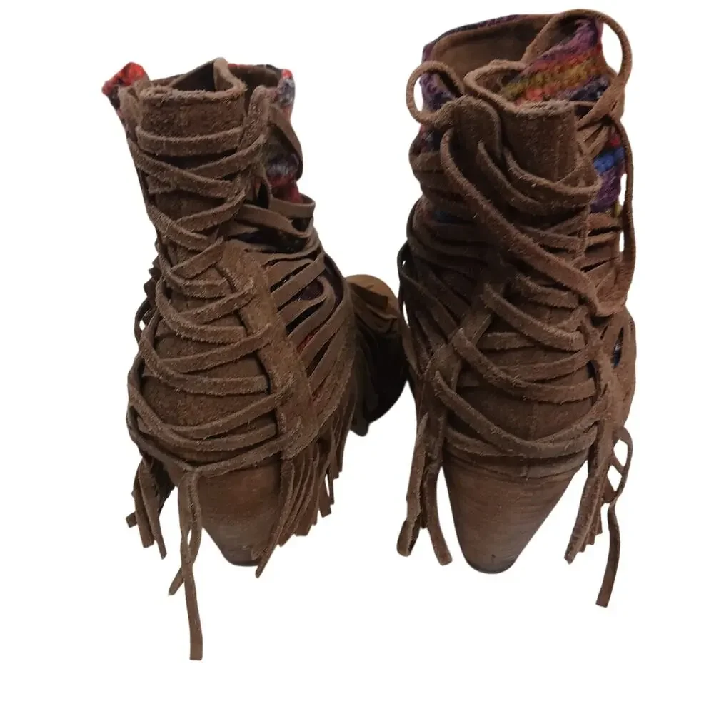 Naughty Monkey Tallyho Fringed Leather  Booties Size 8